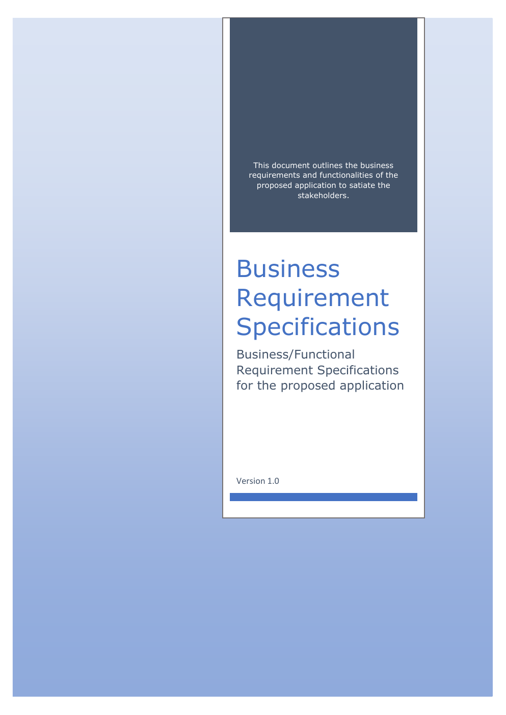 Cover of the Business Requirements Specification sample