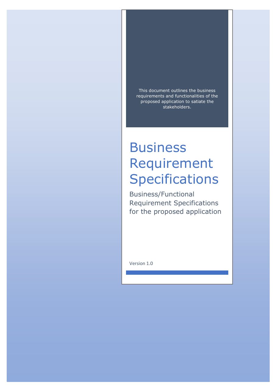 Business Requirements Specification, page 1 of 16