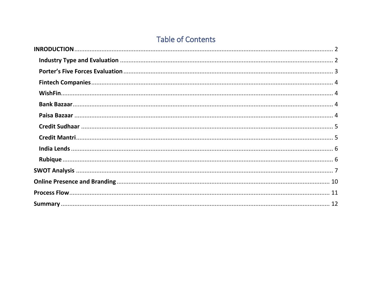 Fintech Competitive Analysis, page 2 of 13
