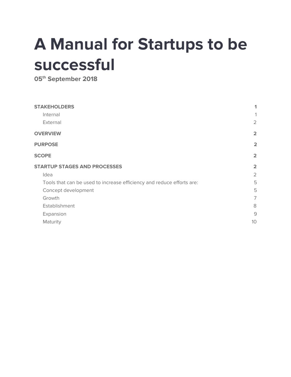 Startup Process Manual, page 1 of 10
